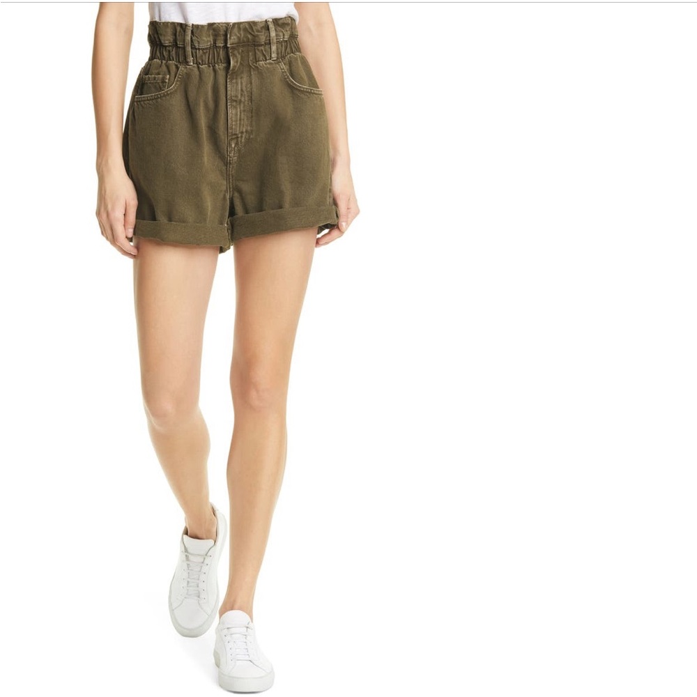 Frame Denim Olive Green High Waist Paperbag Shorts